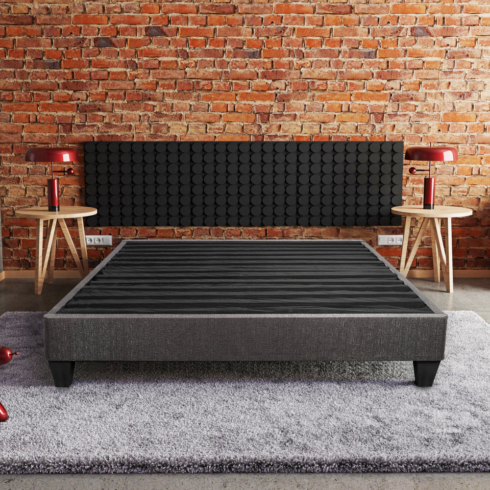 Twin/Full/Queen/King Size Low Profile Platform Bed Base | Upholstered Dark Gray Linen Fabric | Headboard Attachment Kit Included | Plywood & Wood Frame | No Box Spring Needed | Dark Gray