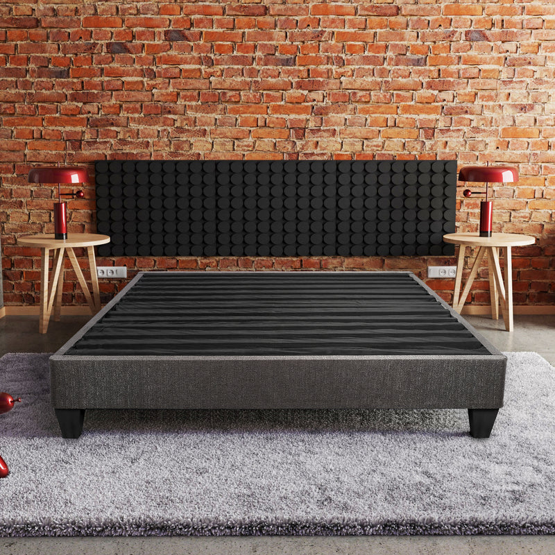 Twin/Full/Queen/King Size Low Profile Platform Bed Base | Upholstered Dark Gray Linen Fabric | Headboard Attachment Kit Included | Plywood & Wood Frame | No Box Spring Needed | Dark Gray