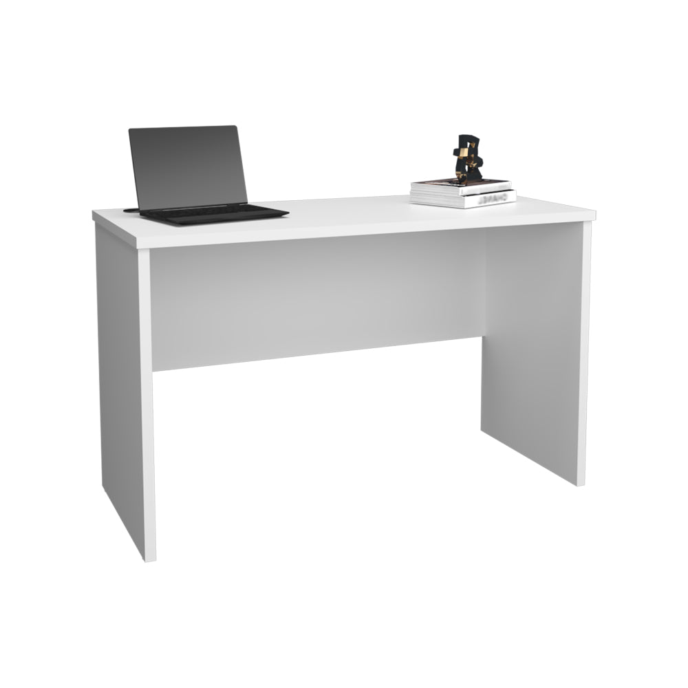 47" Modern Minimalist Study Desk | Spacious Computer & Laptop Table | Clean Lines + Smooth Finish | Generous Leg Clearance | Sturdy Particle Board Construction | Easy Assembly | Bedroom, Living Room, Home Office, Kitchen | White/Gray Walnut