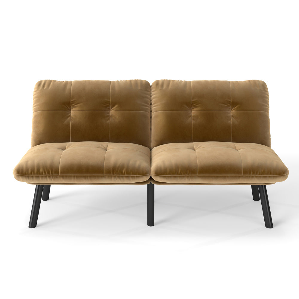 63" Convertible Folding Sofa Bed | 2-Seat Velvet Upholstered Couch | Adjustable Multi-Angle Backrest | Sofa, Lounger & Twin Bed | Metal Frame | 800 lbs Capacity | Easy Assembly | Living Room, Apartment | Cream/Aqua Gray/Brown
