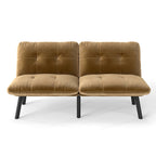 63" Convertible Folding Sofa Bed | 2-Seat Velvet Upholstered Couch | Adjustable Multi-Angle Backrest | Sofa, Lounger & Twin Bed | Metal Frame | 800 lbs Capacity | Easy Assembly | Living Room, Apartment | Cream/Aqua Gray/Brown