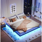 Queen/King Size Floating Metal Platform Bed | Hidden LED Underglow App & Remote Control | 10 Slats + 4 Cross Frames + 6 Steel Legs | 1000 lbs | No Box Spring Needed | Black
