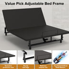 Queen Size Adjustable Bed Base | 0-61° Head & 0-37° Foot Incline | Wireless Remote | Zero Gravity & Anti-Snore | 4 USB Ports & Under-Bed Nightlights | Quiet Motor ≤90db | Black