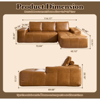 Boneless Couches for Living Room, Brown Faux Leather Cloud Sectional Couches with Chaise, Deep Seat L Shaped Modular Sofa, No Assembly Required Sofas in a Box (Left,Faux Leather,Brown)