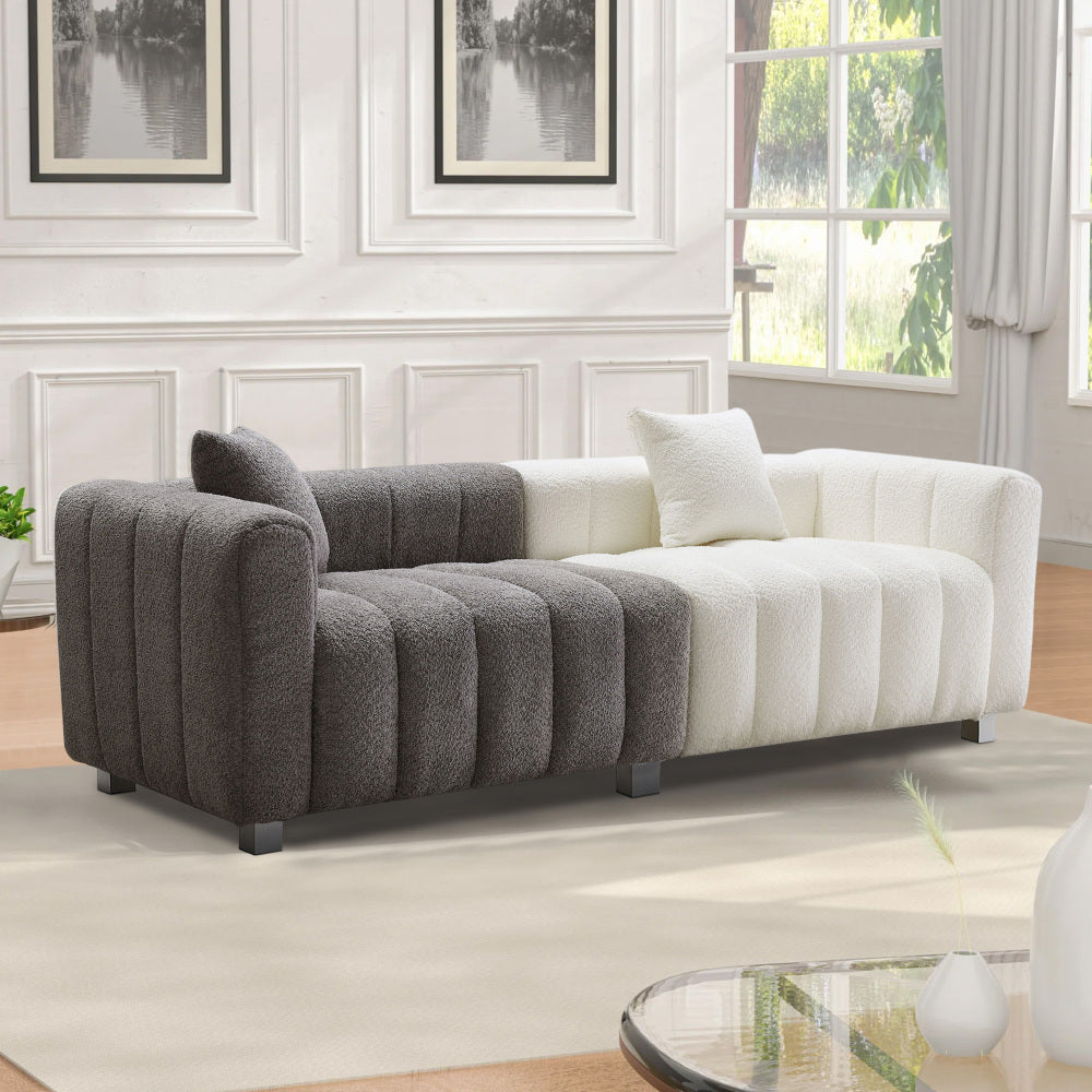 83.46" Modern Bubble Modular 3-Seat Velvet Sofa | Ergonomic Cushion Back Design | High-Density Foam Fill | Sturdy Wood Frame + 6 Metal Legs | 750 lbs Capacity | Versatile Configuration | Living Room, Bedroom | White-Gray/Blue/Pink/Black/Gray/Green/Wh