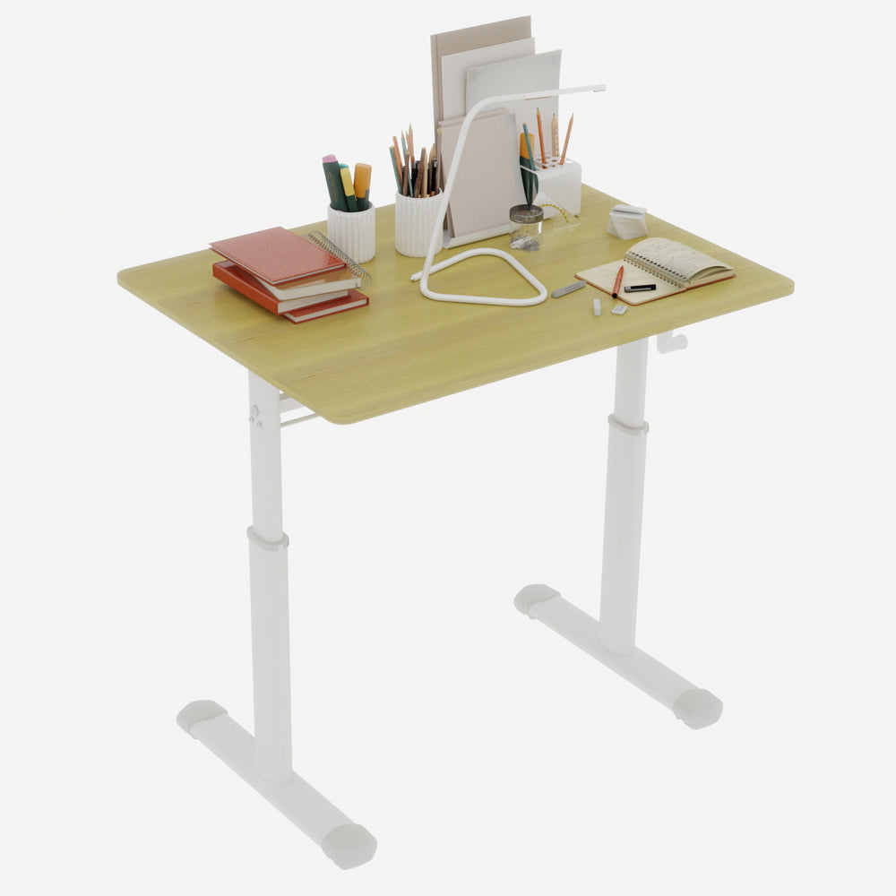 Height-Adjustable Standing Desk — 39" Manual Crank Sit-Stand Desk for Kids & Adults | Ergonomic Home Office Study Table | Sturdy Dual-Column Frame | No Electricity Needed | Compact Minimalist Design | White