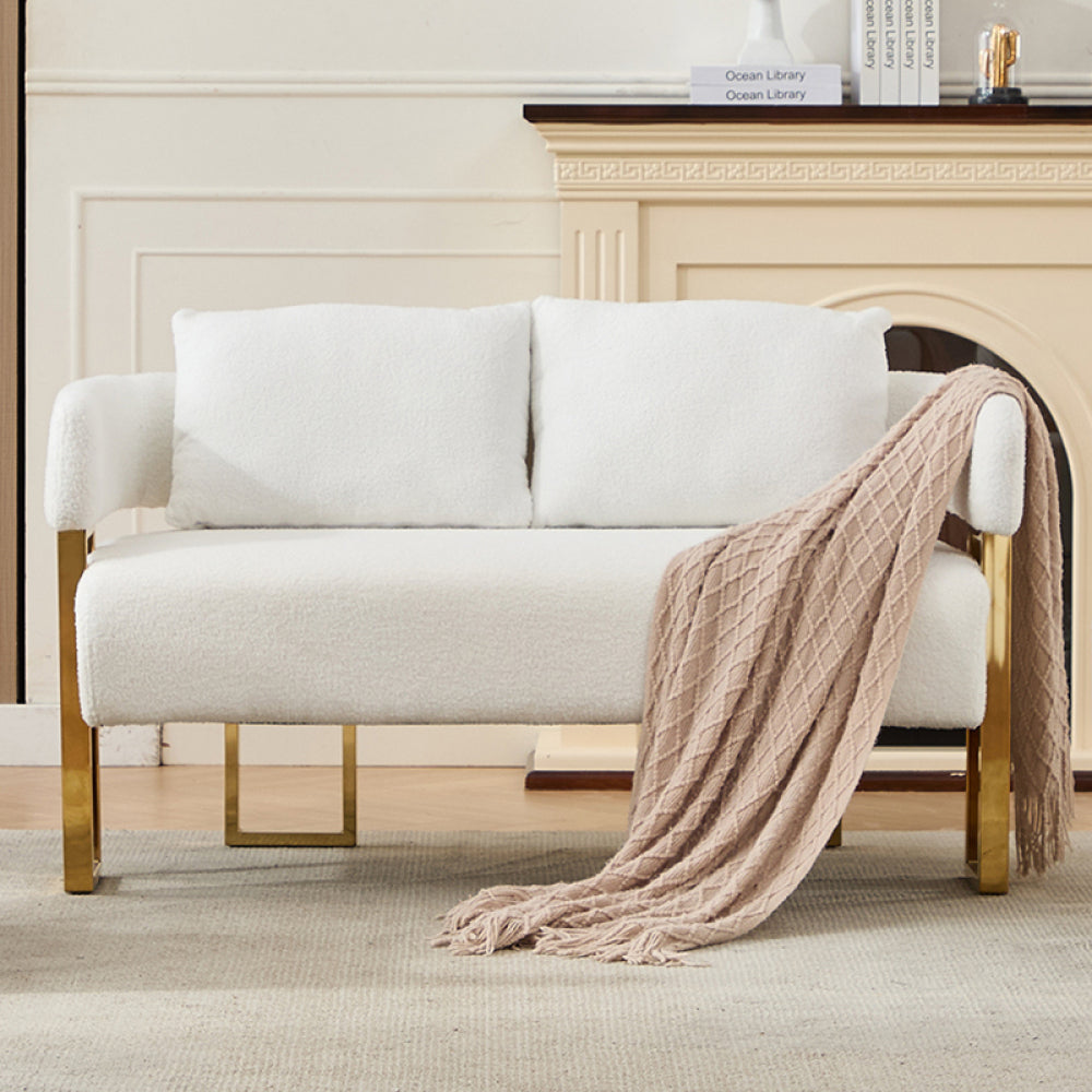 Modern Loveseat Sofa | Luxurious Gold Square Metal Legs | High-Rebound Foam + Ergonomic Design | Teddy/Velvet Upholstery | Dressing Area, Reception Room, Office, Living Room | White/Black/Pink/Green/Gray/Lilac