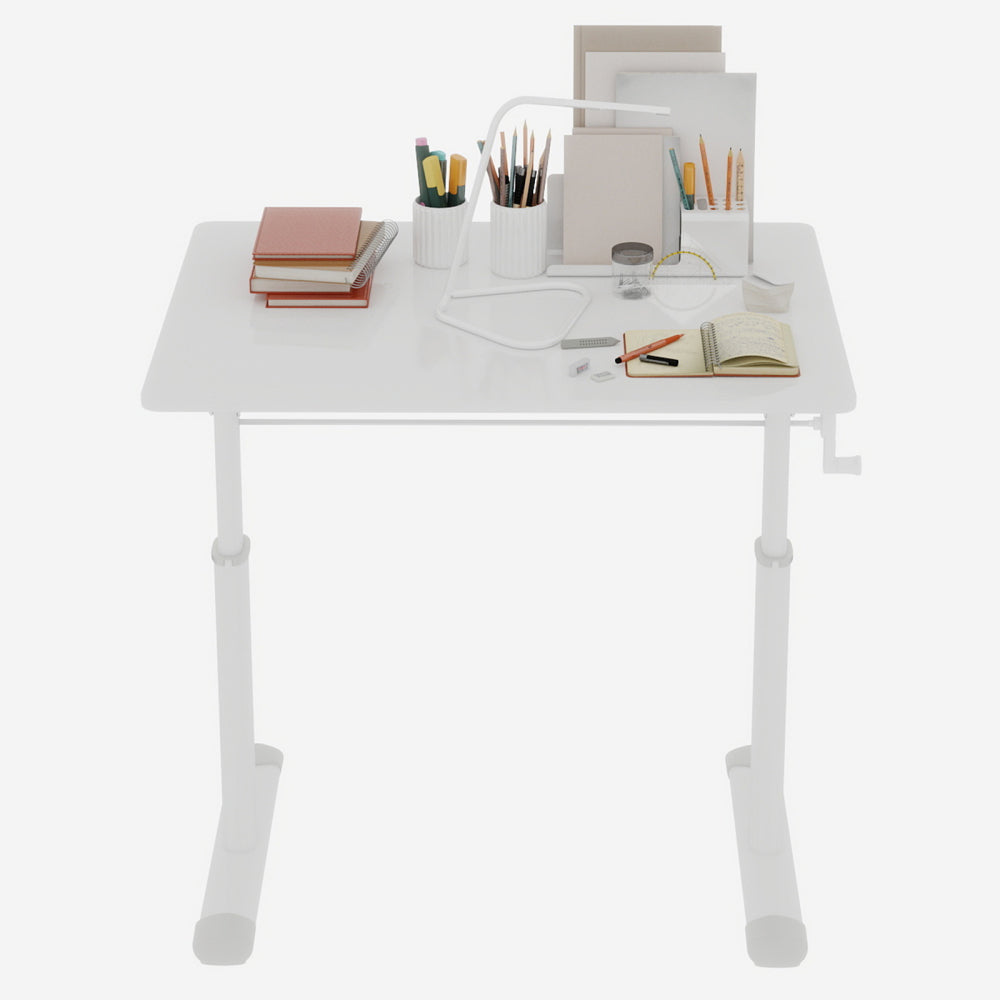 Height-Adjustable Standing Desk — 39" Manual Crank Sit-Stand Desk for Kids & Adults | Ergonomic Home Office Study Table | Sturdy Dual-Column Frame | No Electricity Needed | Compact Minimalist Design | White