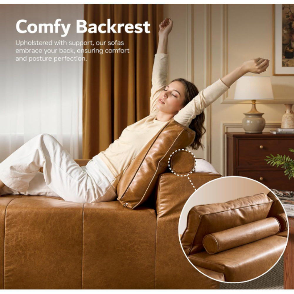 Boneless Couches for Living Room, Brown Faux Leather Cloud Sectional Couches with Chaise, Deep Seat L Shaped Modular Sofa, No Assembly Required Sofas in a Box (Left,Faux Leather,Brown)