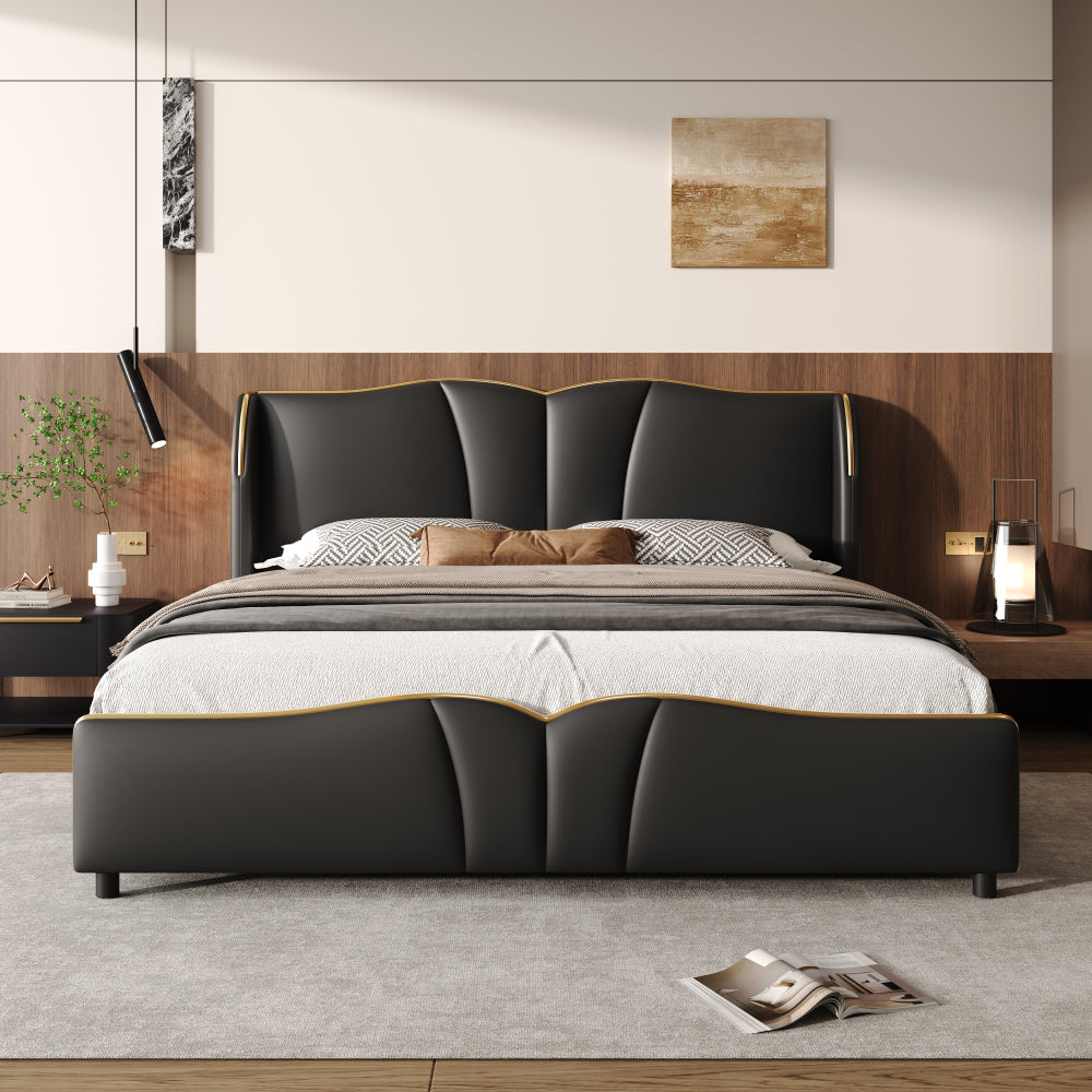 PU Leather Wingback Platform Bed