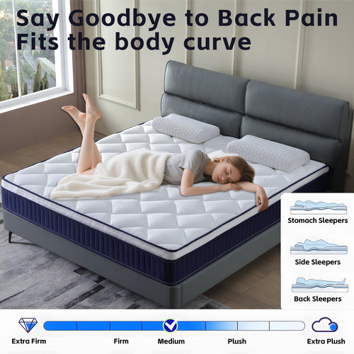 10" Full/Queen/King Hybrid Innerspring Mattress | Individually Wrapped Pocket Coils + Memory Foam | Medium Firm | Pressure Relief & Motion Isolation | CertiPUR-US Certified | Bedroom