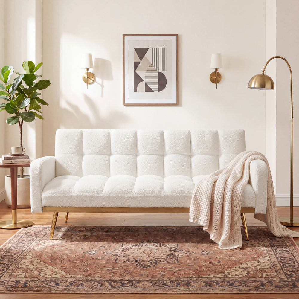 69" Soft Teddy Fleece Convertible Sofa Bed
