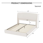 Queen Size Linen Upholstered Platform Bed | Curved Wingback Headboard | Fully Upholstered Frame | Solid Wood & Reinforced Slats | No Box Spring Needed | Easy Assembly | Beige / Brown