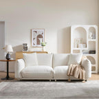87.4" Sherpa Cloud 3-Seater Loveseat Sofa | Precision-Tailored Stitching | High-Density Foam Fill | Solid Hardwood Frame with Reinforced Joints | Stain-Resistant Velvet | 2 Pillows Included | White / Beige