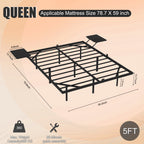 Full/Queen Size Heavy Duty Metal Platform Bed | 2 Bedside Shelves | LED Light | Reinforced Steel Slats | 800 lbs | Under-Bed Storage | No Box Spring Needed | Black
