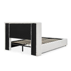 Queen/King Size Gas Lift Storage Bed | Vertical Striped Rabbit Fur Upholstered | Hydraulic Under-Bed Storage | 500 lbs | Eucalyptus Wood Frame | Silent Mechanism | Easy Assembly | Beige