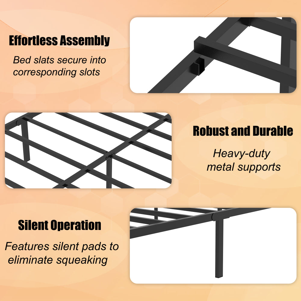 Full/Queen Size Metal Platform Bed Frame | Classic Spindle Headboard & Footboard | Reinforced Sturdy Structure | Ample Under-Bed Storage | No Box Spring Needed | Black