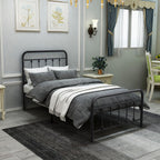 Twin/Full/Queen Size Victorian Metal Platform Bed Frame | Spindle Headboard & Footboard | 13 Slats + 9 Center Legs | 450 lbs | 10.6" Under-Bed Storage | No Box Spring Needed | Black