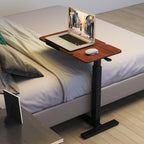 Mobile Adjustable Standing Desk — Overbed Bedside Desk with Flip Desktop & 4 Wheels | Height & Angle Adjustable Rolling Laptop Table | Portable Over Bed Desk | H-Shaped Base | MDF & Metal | Home, Office, Study | Walnut + Black