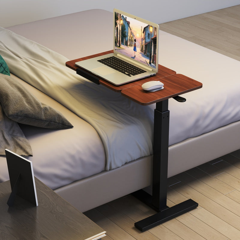 Mobile Adjustable Standing Desk — Overbed Bedside Desk with Flip Desktop & 4 Wheels | Height & Angle Adjustable Rolling Laptop Table | Portable Over Bed Desk | H-Shaped Base | MDF & Metal | Home, Office, Study | Walnut + Black
