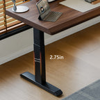 47" Solid Rubberwood Electric Standing Desk | Single Motor Height Adjustment | Sit-Stand Ergonomic Home Office Desk | Scratch-Resistant Natural Wood Top | Stable 2-Tier Steel Legs | Easy Assembly | Home Office, Living Room, Study | Walnut