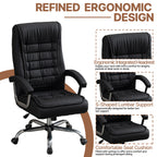 Executive High-Back PU Leather Office Chair | Spring Seat Cushion | Ergonomic Height Adjustment | Chrome Armrests | Reinforced Metal Frame | 360° Swivel | Floor-Friendly Casters | 350 lbs Capacity | Home Office | Black/Camel