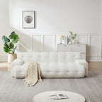 87.4" Cloud Series 3-Seat Minimalist Button-Tufted Sofa | Square Arm Chenille Upholstered Couch | High-Density Foam + Padded Backrest | No Assembly Required | Living Room, Apartment | White/Green/Black