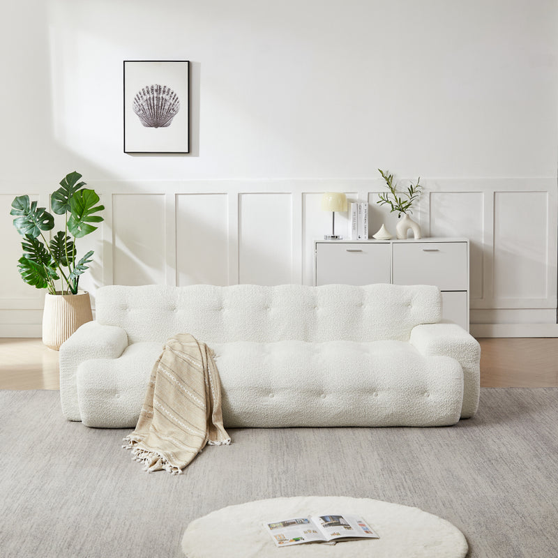 87.4" Cloud Series 3-Seat Minimalist Button-Tufted Sofa | Square Arm Chenille Upholstered Couch | High-Density Foam + Padded Backrest | No Assembly Required | Living Room, Apartment | White/Green/Black