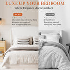 Queen Size Linen Upholstered Platform Bed | Curved Wingback Headboard | Fully Upholstered Frame | Solid Wood & Reinforced Slats | No Box Spring Needed | Easy Assembly | Beige / Brown