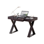 Techni Mobili Trendy Writing Desk with Drawer — Espresso Finish | Stylish X-Shaped Legs | Center Storage Drawer | Heavy-Duty Particle Board Panels | Moisture-Resistant Laminate | Computer Workstation, Drafting Table & Home Office Desk