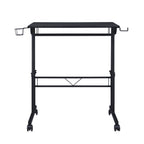 Rolling Writing Desk with Height-Adjustable Desktop | Moveable Riser Shelf | Front Locking Wheels | Integrated Cup & Headphone Holders | Carbon Fiber-Like Particle Board Top | 110 lbs Capacity | 5-Year Warranty | Home Office | Black