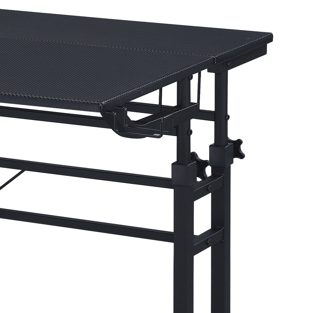 Rolling Writing Desk with Height-Adjustable Desktop | Moveable Riser Shelf | Front Locking Wheels | Integrated Cup & Headphone Holders | Carbon Fiber-Like Particle Board Top | 110 lbs Capacity | 5-Year Warranty | Home Office | Black
