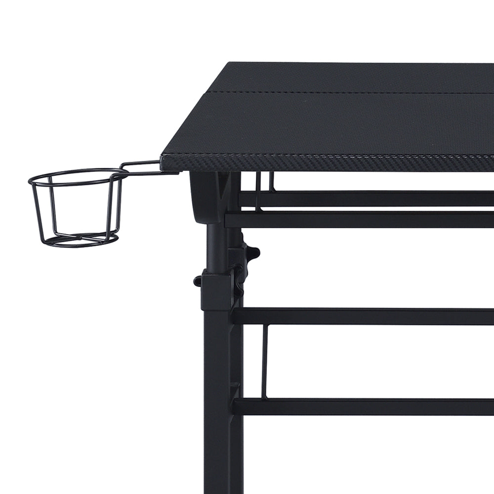 Rolling Writing Desk with Height-Adjustable Desktop | Moveable Riser Shelf | Front Locking Wheels | Integrated Cup & Headphone Holders | Carbon Fiber-Like Particle Board Top | 110 lbs Capacity | 5-Year Warranty | Home Office | Black