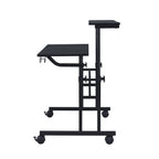 Rolling Writing Desk with Height-Adjustable Desktop | Moveable Riser Shelf | Front Locking Wheels | Integrated Cup & Headphone Holders | Carbon Fiber-Like Particle Board Top | 110 lbs Capacity | 5-Year Warranty | Home Office | Black
