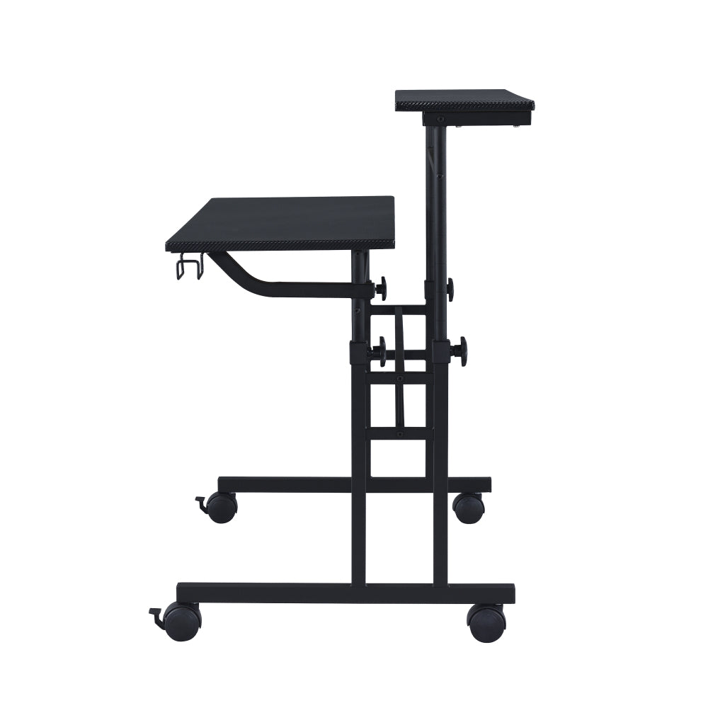 Rolling Writing Desk with Height-Adjustable Desktop | Moveable Riser Shelf | Front Locking Wheels | Integrated Cup & Headphone Holders | Carbon Fiber-Like Particle Board Top | 110 lbs Capacity | 5-Year Warranty | Home Office | Black