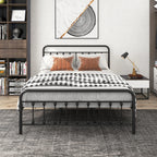 Twin/Full/Queen Size Victorian Metal Platform Bed Frame | Spindle Headboard & Footboard | 13 Slats + 9 Center Legs | 450 lbs | 10.6" Under-Bed Storage | No Box Spring Needed | Black