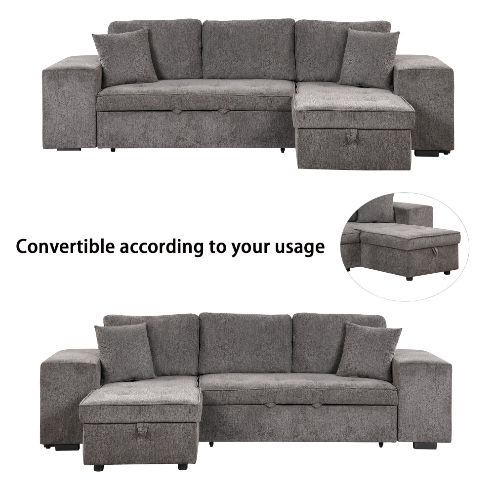 104.5" Modern L-Shape 3 Seat Reversible Sectional Couch, Pull Out Sleeper Sofa with Storage Chaise and 2 Stools for Living Room Furniture Set,Knox Charcoal (old sku:SG000431AAA)