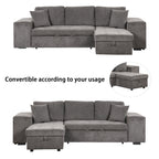 104.5" Modern L-Shape 3 Seat Reversible Sectional Couch, Pull Out Sleeper Sofa with Storage Chaise and 2 Stools for Living Room Furniture Set,Knox Charcoal (old sku:SG000431AAA)