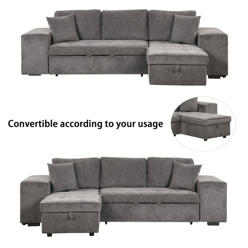 104.5" Modern L-Shape 3 Seat Reversible Sectional Couch, Pull Out Sleeper Sofa with Storage Chaise and 2 Stools for Living Room Furniture Set,Knox Charcoal (old sku:SG000431AAA)