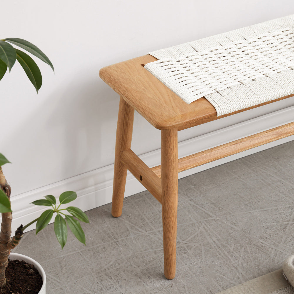 Woven Design Natural Oak Wood Dining Bench Bed