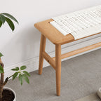 Woven Design Natural Oak Wood Dining Bench Bed