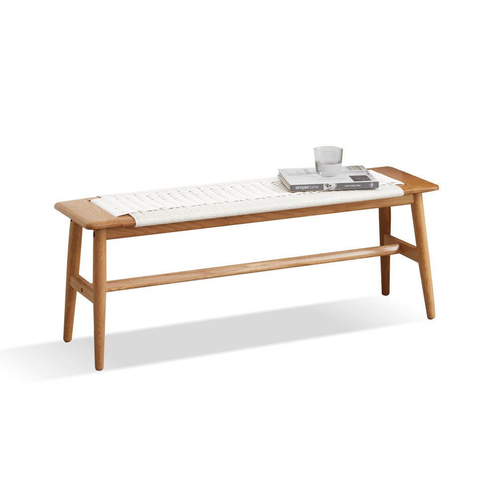 Woven Design Natural Oak Wood Dining Bench Bed