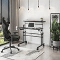 Rolling Writing Desk with Height-Adjustable Desktop | Moveable Riser Shelf | Front Locking Wheels | Integrated Cup & Headphone Holders | Carbon Fiber-Like Particle Board Top | 110 lbs Capacity | 5-Year Warranty | Home Office | Black