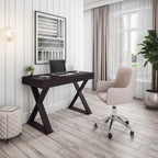 Techni Mobili Trendy Writing Desk with Drawer — Espresso Finish | Stylish X-Shaped Legs | Center Storage Drawer | Heavy-Duty Particle Board Panels | Moisture-Resistant Laminate | Computer Workstation, Drafting Table & Home Office Desk