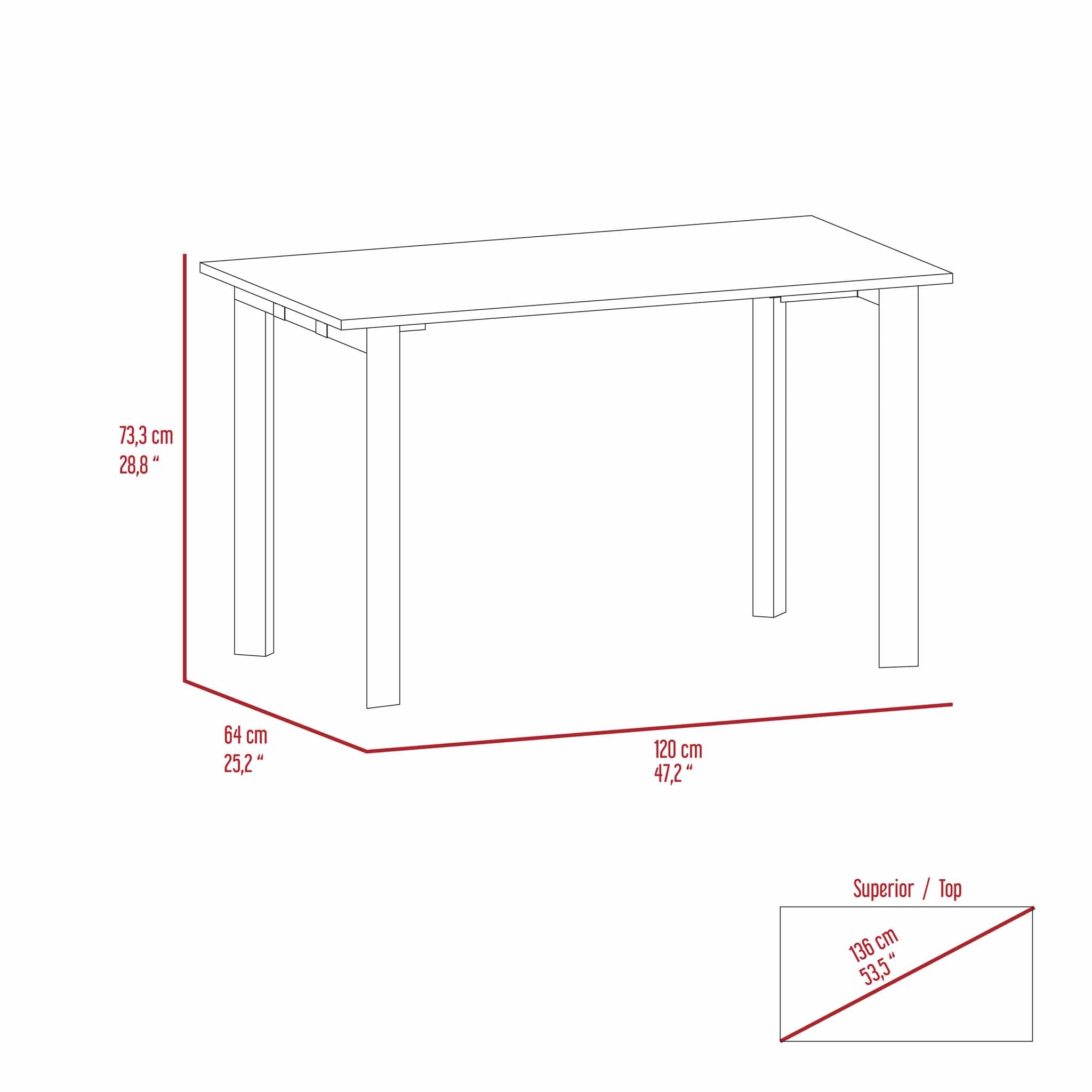 Mahogany Rectangle Writing Desk with Steel Legs