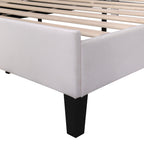 Full/Queen Size Velvet Platform Bed | Flower Pattern Scalloped Headboard | 12 Wood Slats | 600 lbs | Solid Plywood Frame | No Box Spring Needed | Beige/Red Bean Paste