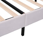 Full/Queen Size Velvet Platform Bed | Flower Pattern Scalloped Headboard | 12 Wood Slats | 600 lbs | Solid Plywood Frame | No Box Spring Needed | Beige/Red Bean Paste