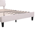 Full/Queen Size Velvet Platform Bed | Flower Pattern Scalloped Headboard | 12 Wood Slats | 600 lbs | Solid Plywood Frame | No Box Spring Needed | Beige/Red Bean Paste