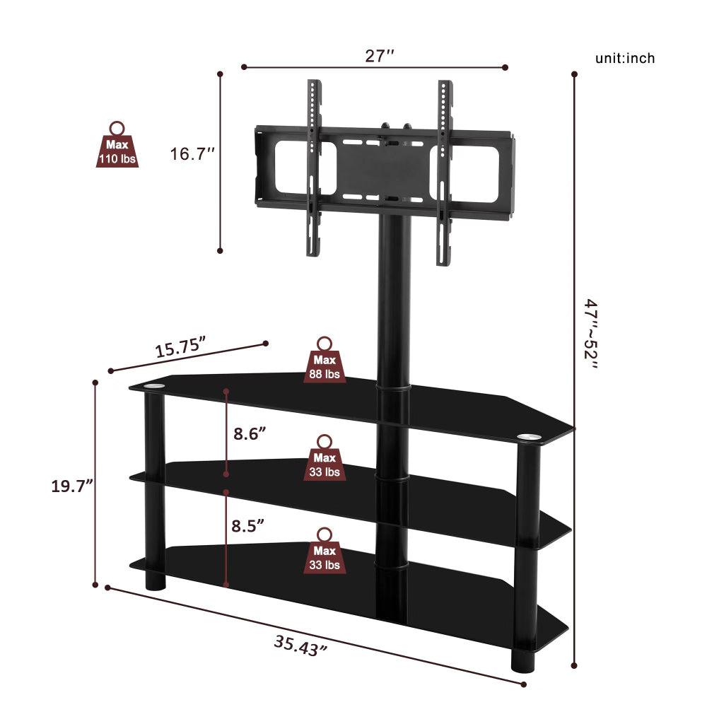 35.4 inch Black Multi-function TV Stand Height