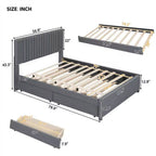 Full Size Upholstered Platform Bed with 2 Storage Drawers & Twin Trundle | Vertical Channel Tufted Headboard | 400 lbs | Solid MDF & Plywood | No Box Spring Needed | Beige/Gray